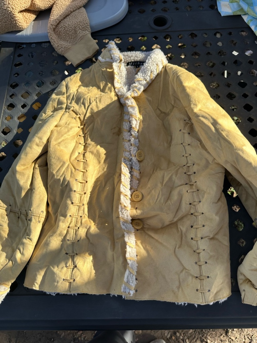 Mechant Yellow Faux-Suede Teddy-Trim Jacket